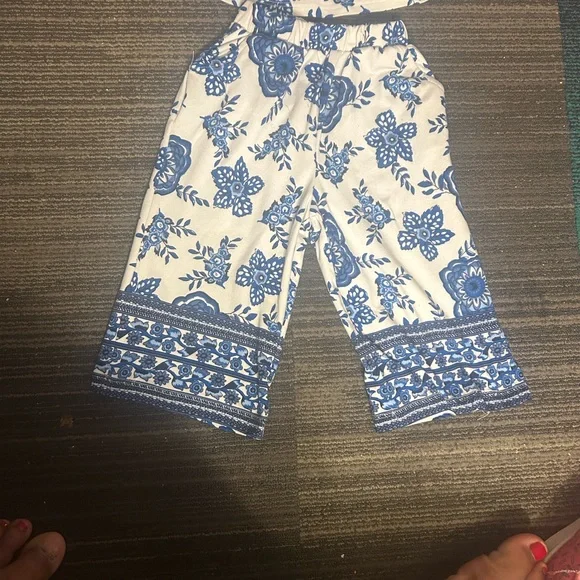 Baby Toddler White 3-Piece Floral Set with Blue Print - Picture 2 of 4